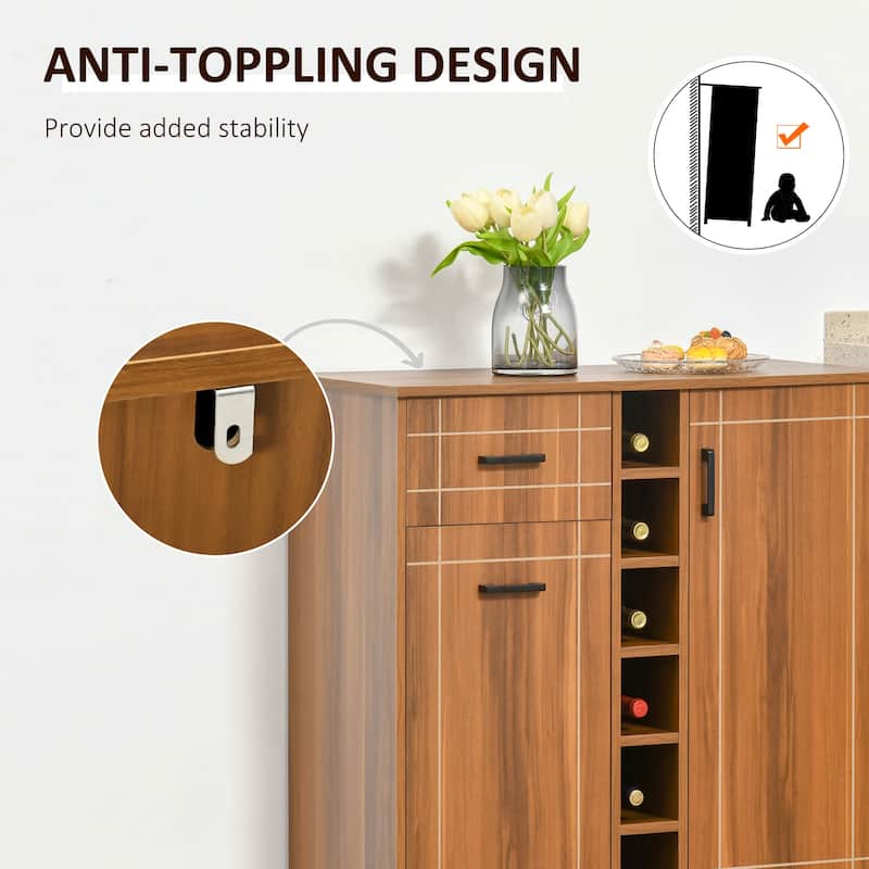 Coffee Bar Cabinet with 6 Bottles Wine Holders, Buffet Cabinet with 2 Rows of Glass Racks, Wooden Bar Cabinet with 1 Drawer