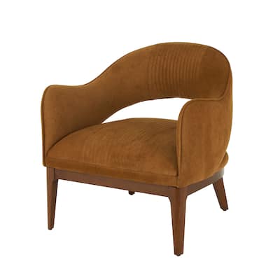 Polyester Curved Back Living Room Accent Chair with Wooden Frame - Brown - Roche River Decor