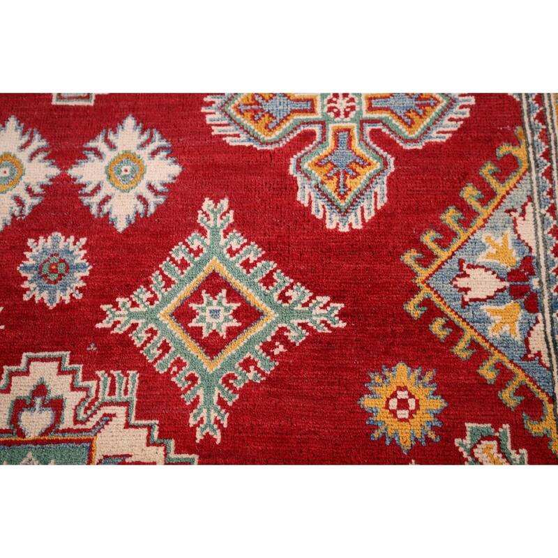 Red Kazak Area Rug Handmade Oriental Wool Carpet - 4'10" x 6'11"
