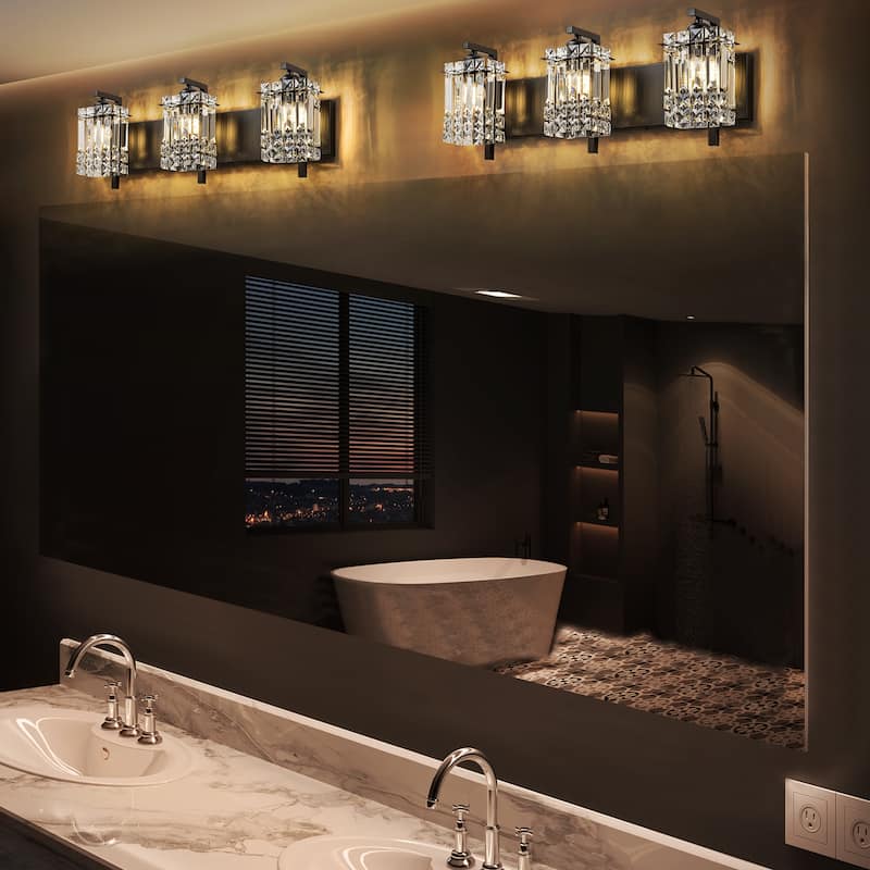 3-Light Modern Glam Bathroom Vanity Lights Crystal Wall Sconce Light for Mirror
