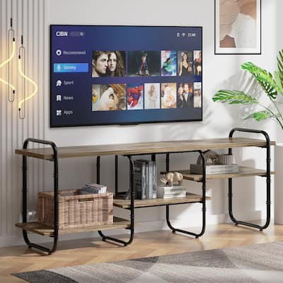 VECELO 55/63/71 Inch Industrial TV Stand with Open Storage for TV up to 71 inch Entertainment Center TV Console Table