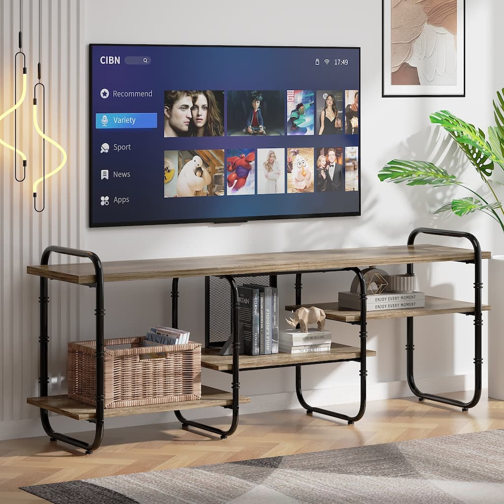 VECELO 55/63/71 Inch Industrial TV Stand with Open Storage for TV up to 71 inch Entertainment Center TV Console Table