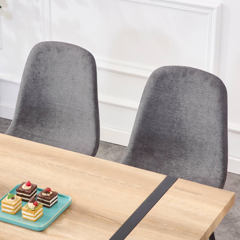 Roomfitters Linen Dining Chairs with Soft Seat and Black Metal Legs, Mid-Century Upholstered Set of 4, Dark Gray
