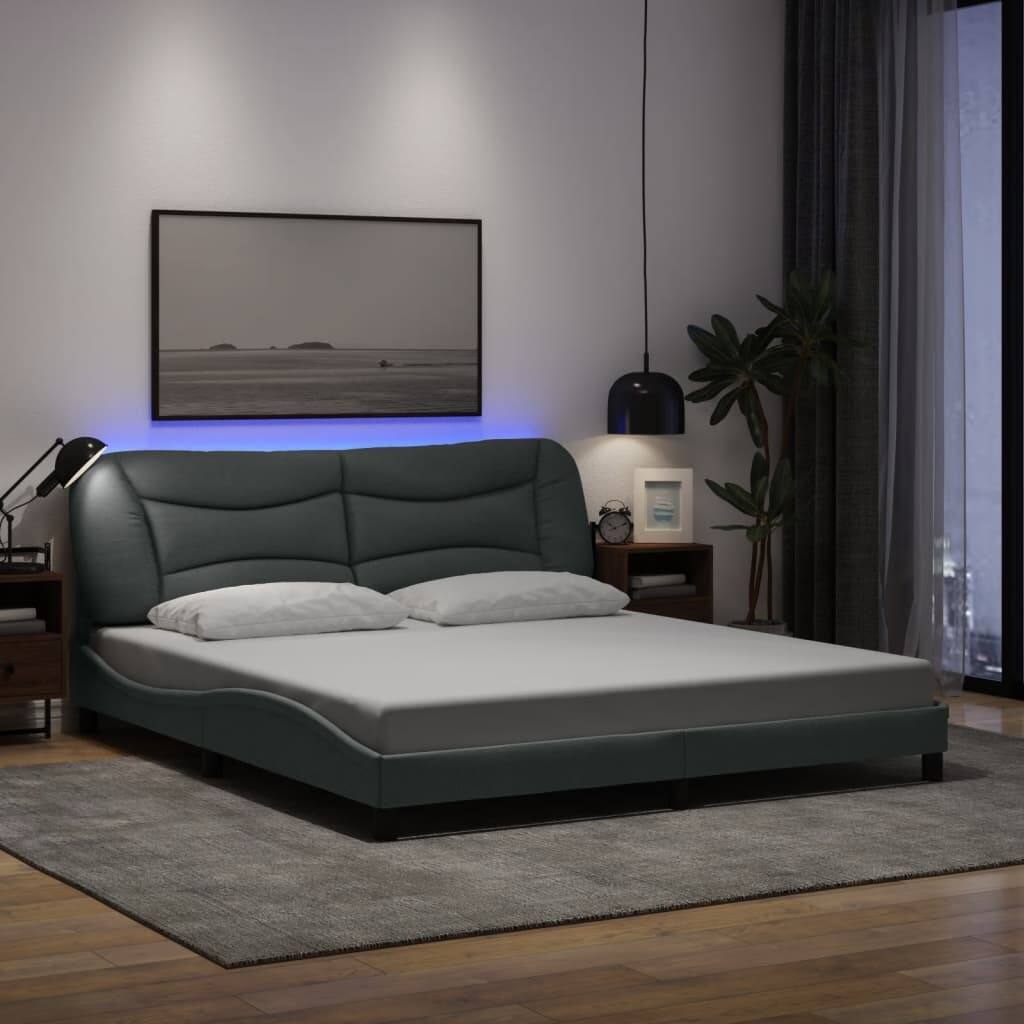 vidaXL Bed Frame with LED Lights Base Curved Platform Bedroom Furniture Fabric