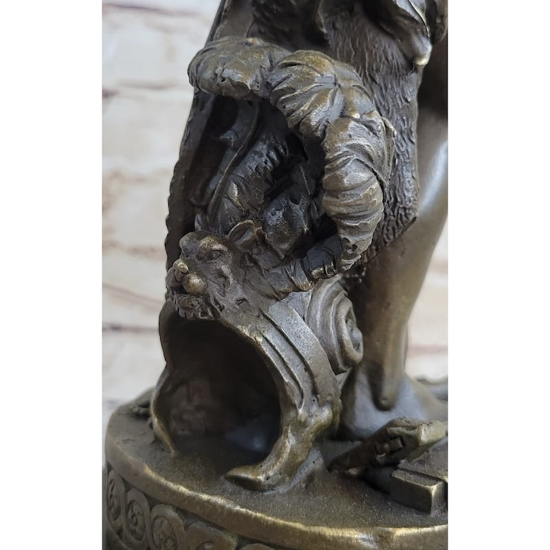 Ipos Fallen Angel W/ Lion Pelt Hot Cast Bronze Sculpture Statue Clical Decor