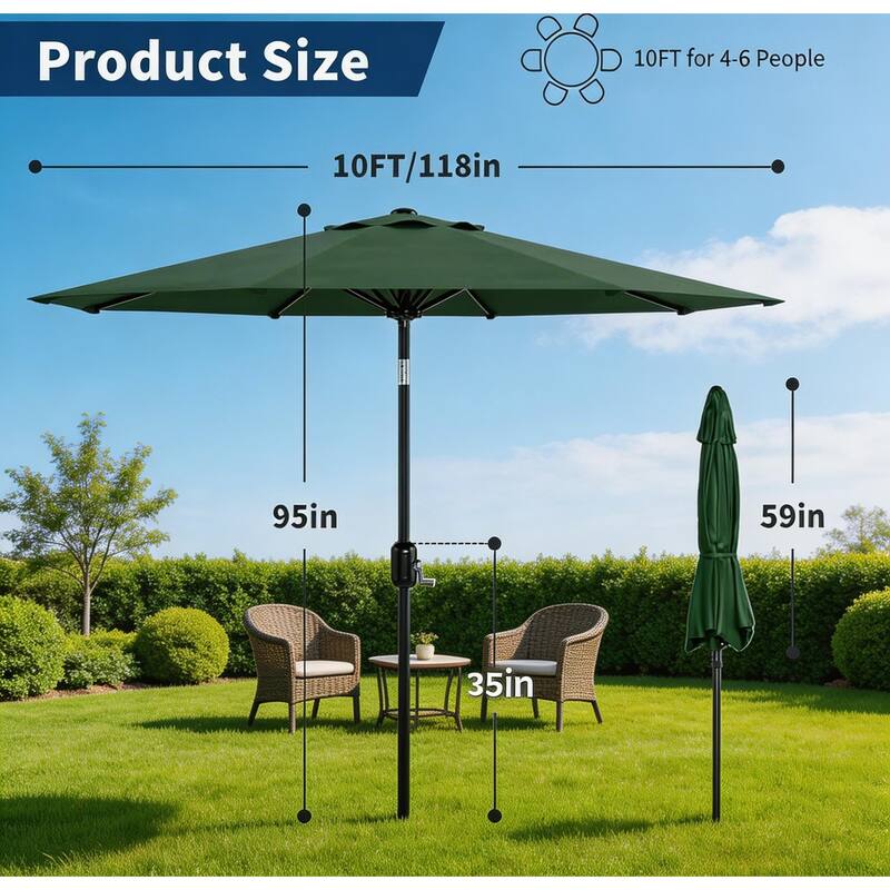10ft Outdoor Patio Umbrella, with Crank Lift & Push Button Tilt, UV Protection Waterproof