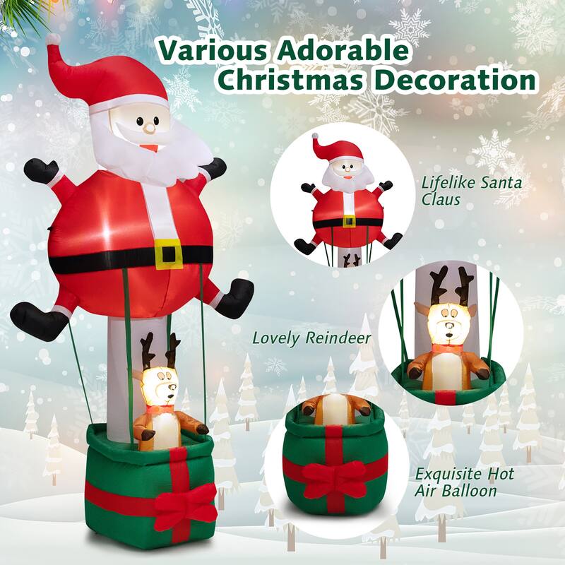 8FT Inflatable Christmas Santa Claus with Hot Air Balloon and Reindeer