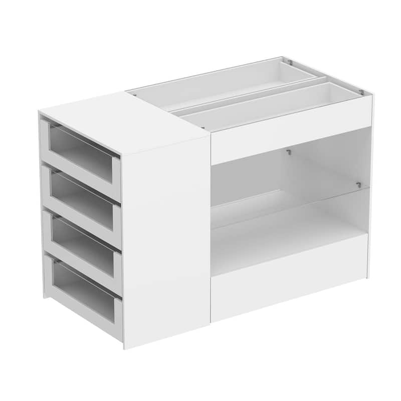 Dressing Island with Glass Shelves Spacious White Organizer Closet - 47.2"X23.6"