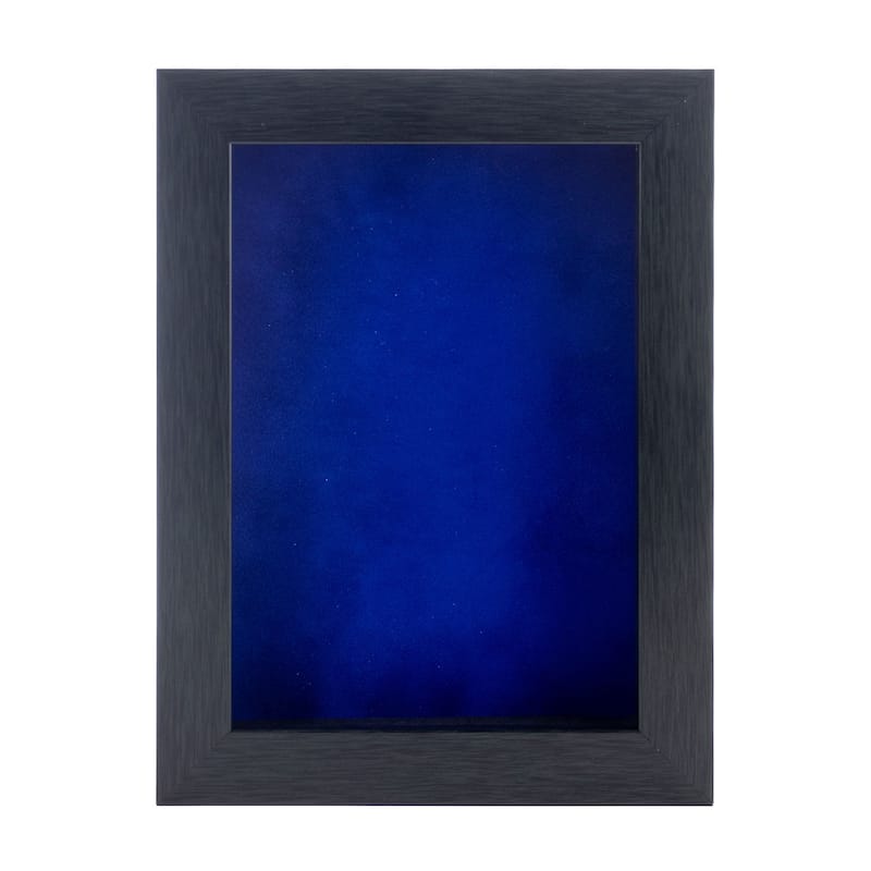 5x7 Shadow Box Frame Charcoal Gray Wood | With a 3/4" Usable Display Depth | Includes a Royal Blue Real Suede Texture Acid-Free