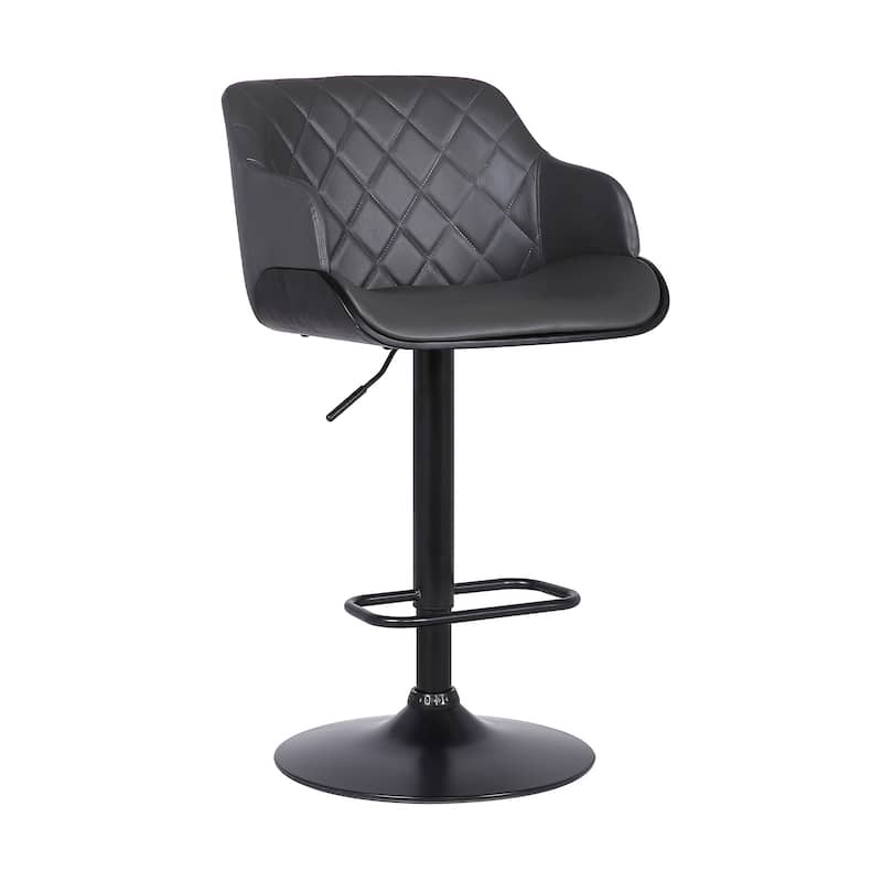 Faux Leather Adjustable Swivel Bar Stool with Chrome or Iron Frame - 20.5" x 21" x 44" (D x W x H) - Grey-Black