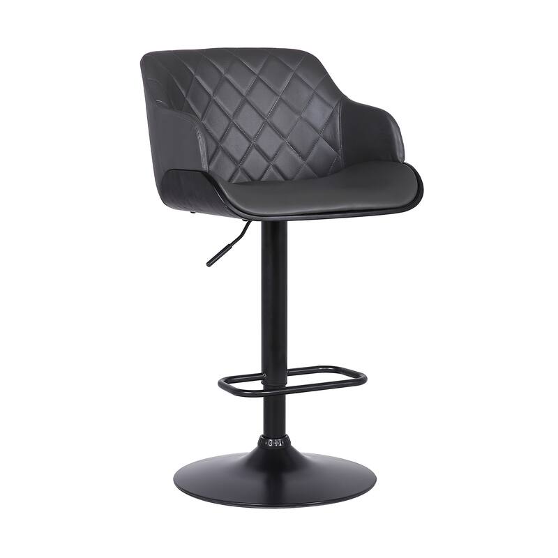 HomeRoots 44" Gray Faux Leather And Iron Swivel Adjustable Height Bar Chair - 21