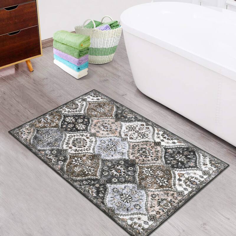 Rugs for Living Room Vintage Oriental Trellis Area Rug Soft Non Slip Low Pile Accent Rugs for Dining Room Office