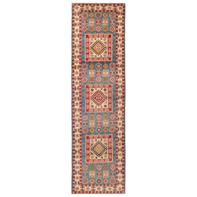 ECARPETGALLERY Hand-knotted Uzbek Ghazni Blue Wool Rug - 2'8 x 9'1 - Blue - 2'8 x 9'1