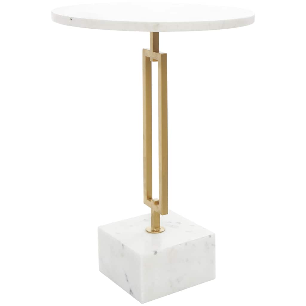 Marble Geometric Accent Table with Gold Metal Rectangular Stand - White - Roche River Decor