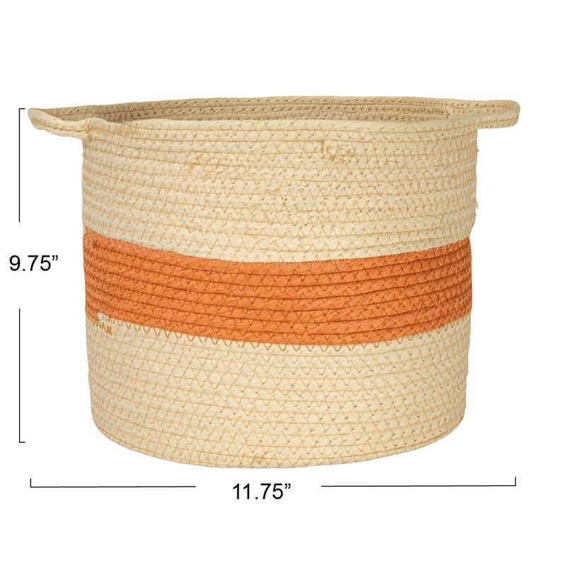Household Essentials Handwoven Paper Rope Basket with Stripe and Handles