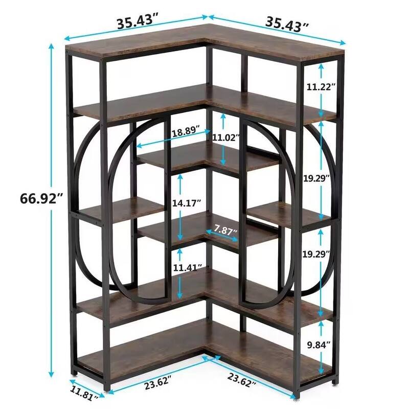 69" Tall L Shape Corner Bookshelf with 14 Open Shelves and Metal Frame for Living Room or Office Use