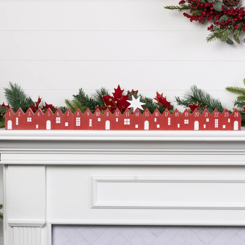 Transpac Wood 31.5 in. Red Christmas Star and Village Countdown Set of 2