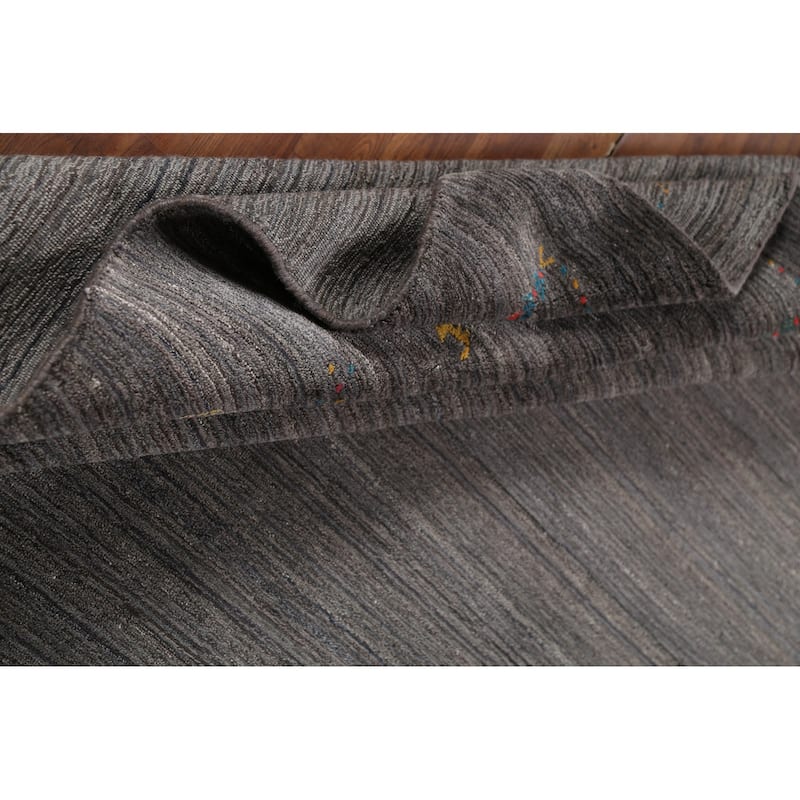 Gray Gabbeh Rug Hand-Knotted Tribal Oriental Wool Carpet - 7'10"x 9'7"