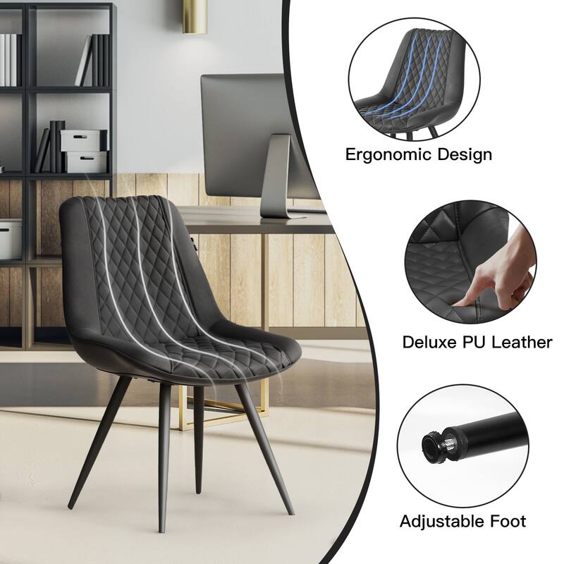 ​2-Pack Black PU Leather Dining Chairs - Diamond Stitch Ergonomic Design w/Iron Frame