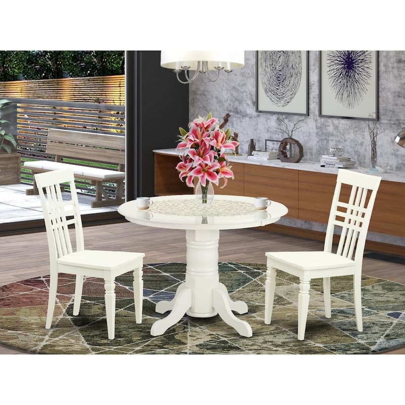 HomeStock 3-Piece Square Linen White Finish Solid Wood Top Dining Table with 2 Chairs