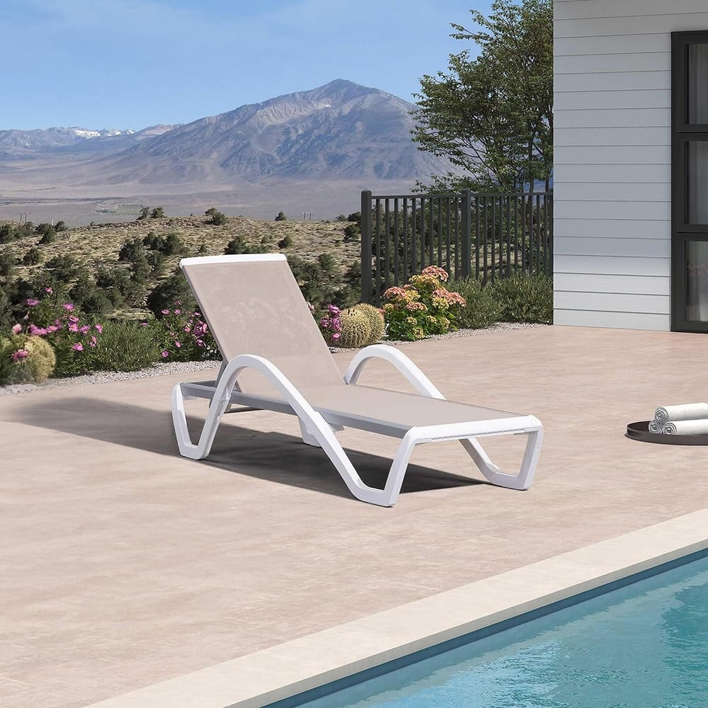 PURPLE LEAF Patio Chaise Lounge Chair Outdoor Plastic Textilene Lounger with 6 Adjustable Position for Outside Lawn Poolside