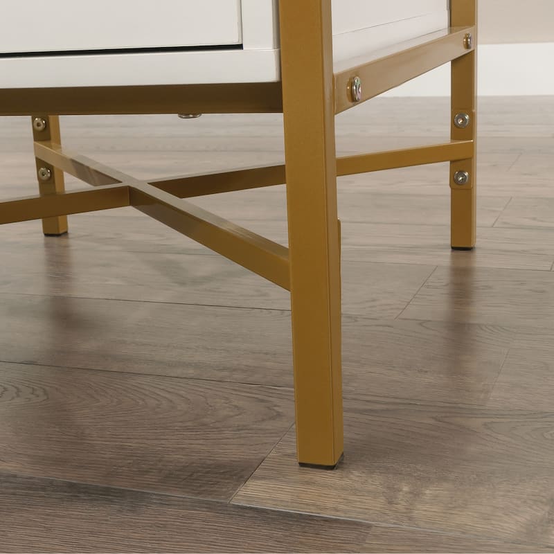 Wood L-Shaped Desk with Glass Top, White