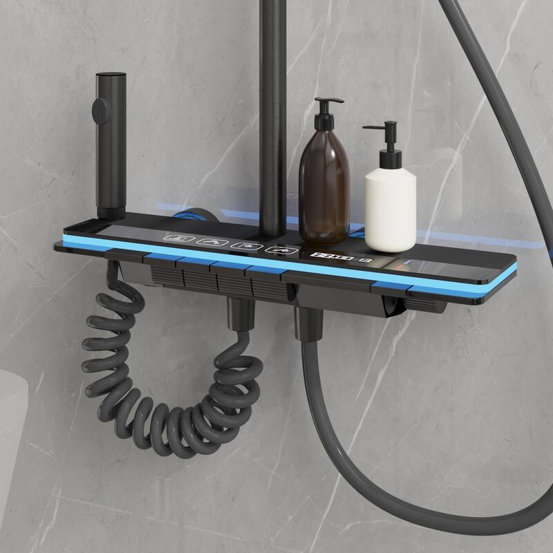 4-In-1 Rainfall Shower System with LED Temperature Display, Gunmetal Gray Shower Faucet Set with Handheld Shower, Spray Gun