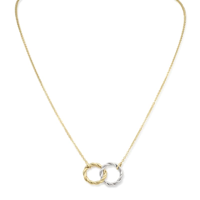 Clover 14K Two-Tone Gold Twisted Interlocking Circle Necklace - Adjustable 16-18"