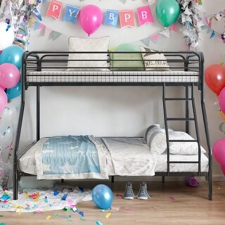 Twin-Over-Full Metal Bunk Bed With Enhanced Upper-Level Guardrail,Inclined Ladder
