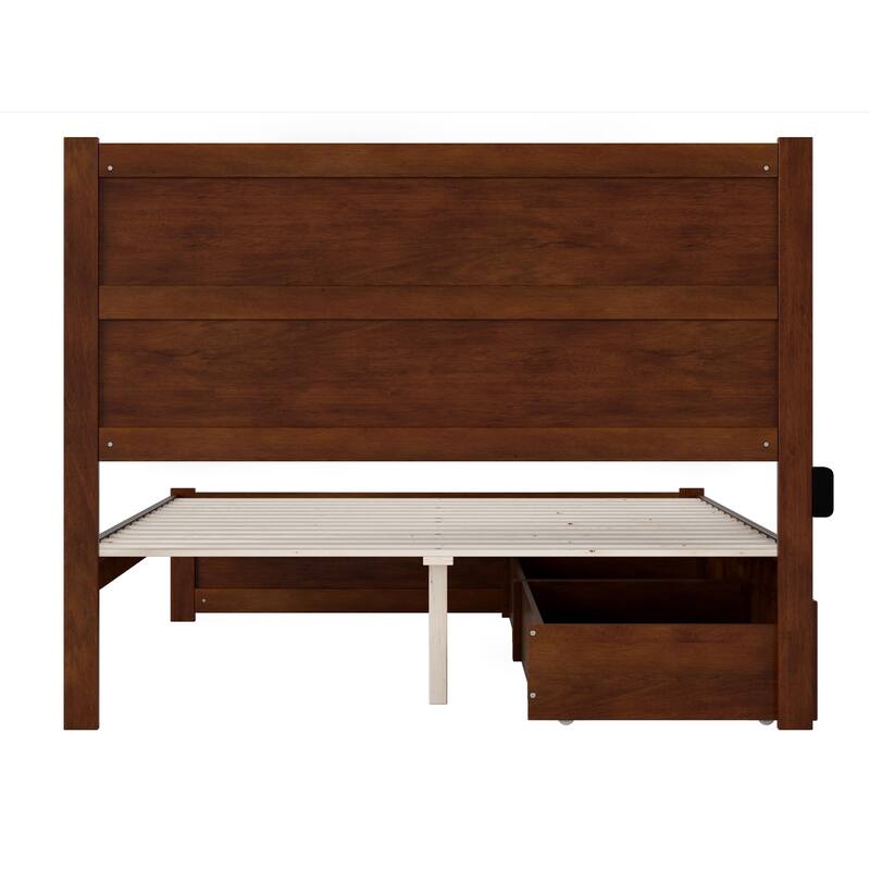 Walnut Platform Bed with Drawers - Modern Bedroom Furniture, Storage Bed, Slat Support