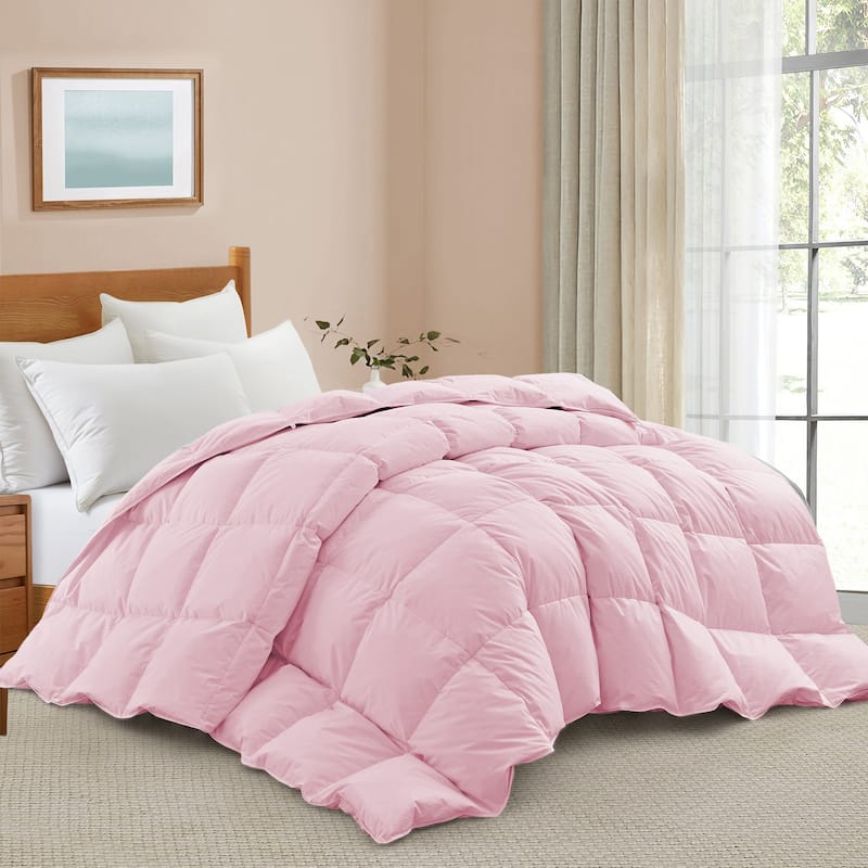 All Season 100% Cotton Goose Feather Down Comforter, Quilted Fluffy Duvet Insert