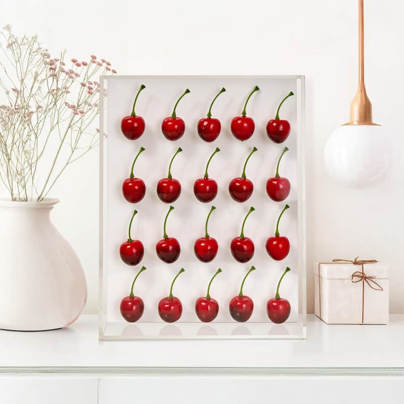 American Art Decor Acrylic Shadow Box 20 Red Cherry Wall Decor - 2.25" x 8.25" x 10.5" - Red, Green