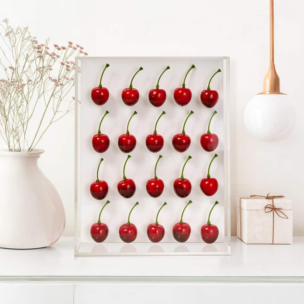 American Art Decor Acrylic Shadow Box 20 Red Cherry Wall Decor - 2.25" x 8.25" x 10.5"