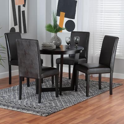 Bruna Modern Dark Brown Faux Leather and Espresso Brown Finished Wood 5-Piece Dining Set