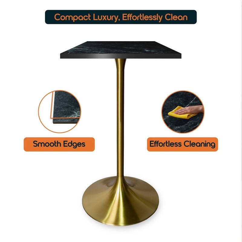 Verve 43 in. Tall Bar Height Dining Table Square MDF Wood Tabletop in Gold Stainless Steel Pedestal Base Accent Bar Table