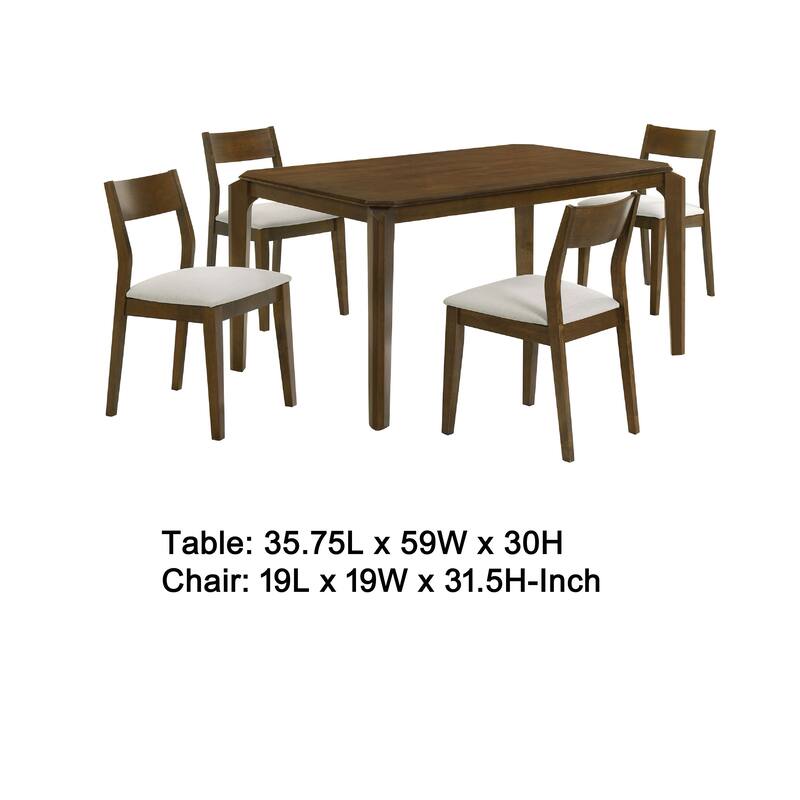 Montena 5pc Dining Table and 4 Chair Set, Beige, Dark Brown