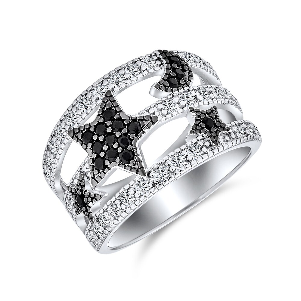 Vanski 3pcs Bridal Rings Set Silver Tone Moon and Star Cubic Zirconia Stackable Rings for Women Size 6-9