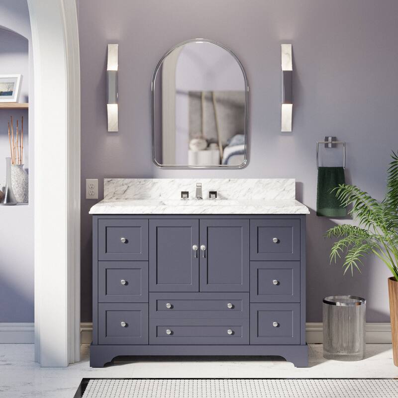 KitchenBathCollection Madison 48" Bathroom Vanity with Carrara Marble Top - Marine Gray
