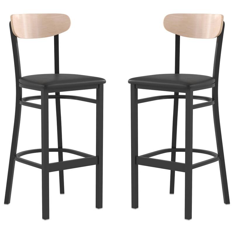 Commercial Metal Barstool with Wood Seat and Boomerang Back