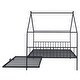 preview thumbnail 51 of 62, Twin/Full Size Metal Platform Bed Frame with Twin Size Trundle, Kids House Bed with Headboard and Footboard