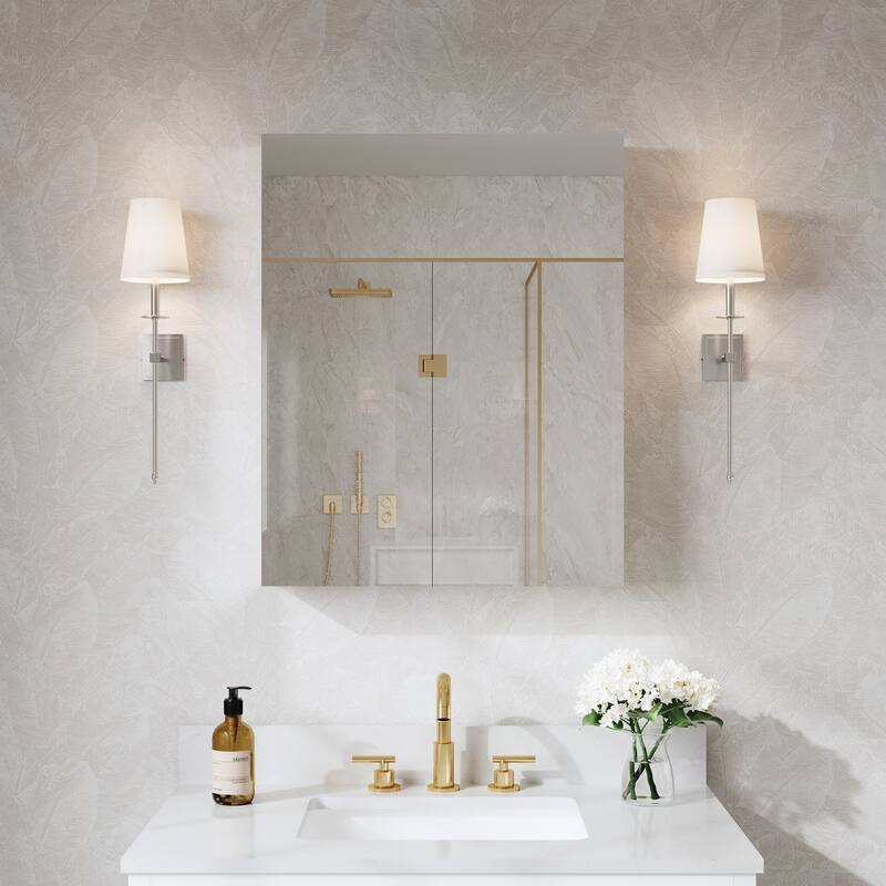 Recessed or Surface Wall Mount Bathroom Medicine Cabinet With Adjustable Glass Shelves - 24"W X30"H,Left Door Open