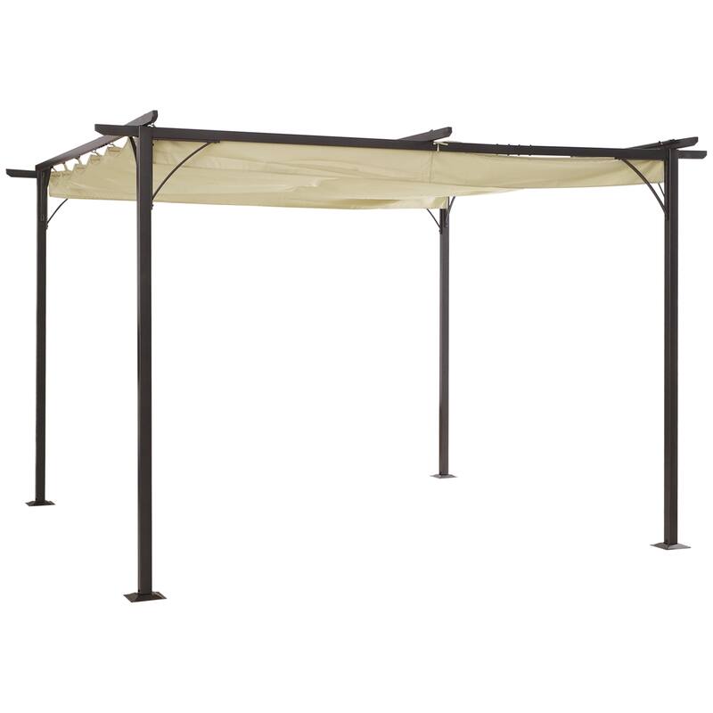 11.5'x11.5' Outdoor Retractable Pergola with UV-Resistant Canopy, Steel Frame Patio Shade Shelter for Garden & Backyard - Beige