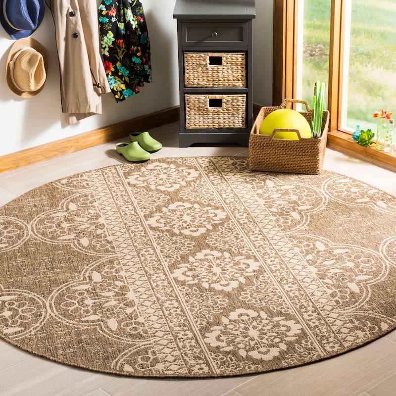 SAFAVIEH Linden Aysel Indoor/ Outdoor Waterproof Patio Backyard Rug - 6'7" Round - Cream/Beige