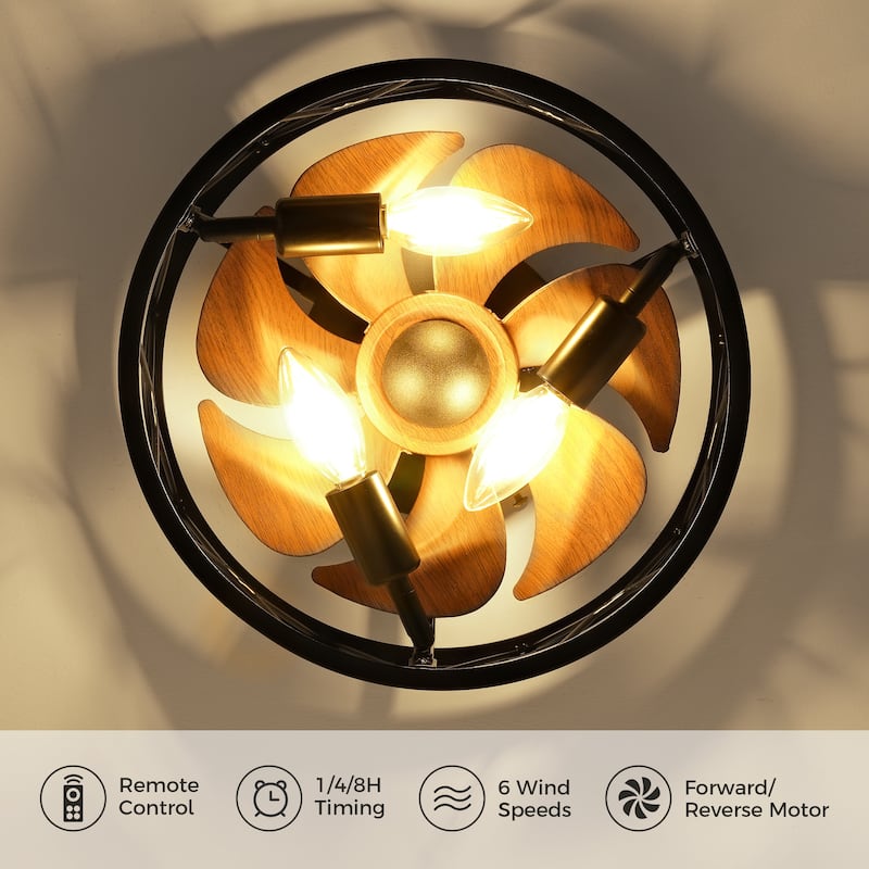 12 Inch Farmhouse Caged Ceiling Fan with Remote Control - 12 Inches