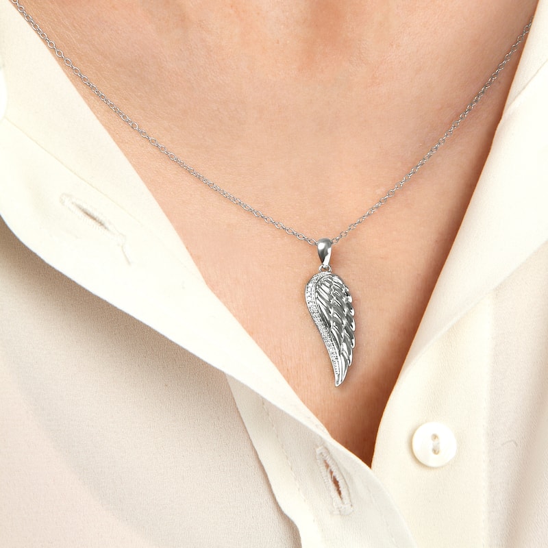 IGI Certified 1/20ct Diamond Angel Wing Pendant Necklace in Silver for Women