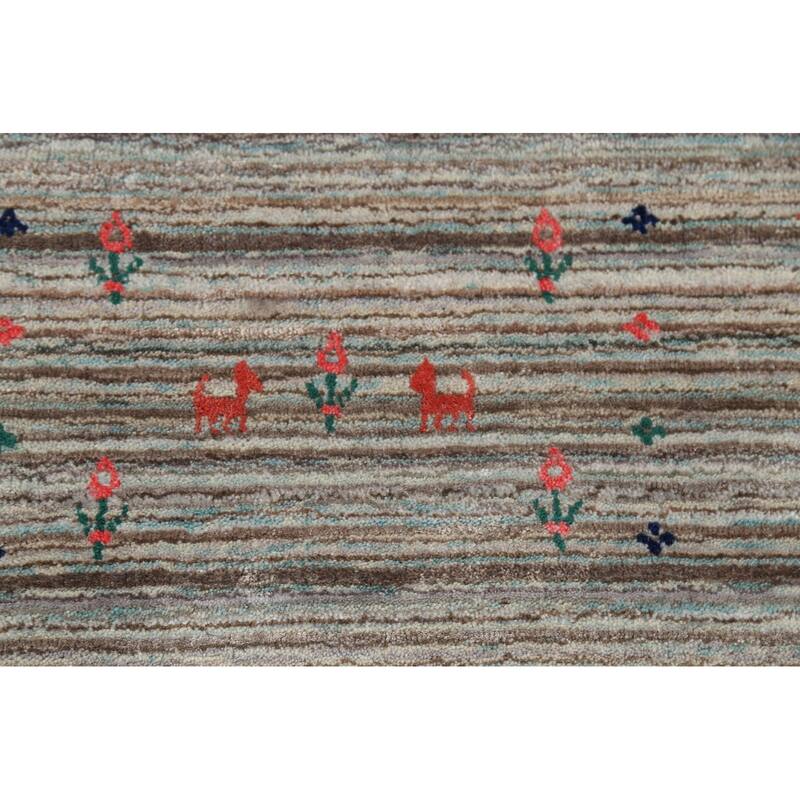 Striped Gabbeh Indian Area Rug Handmade Tribal Wool Carpet - 9'0"x 11'6"