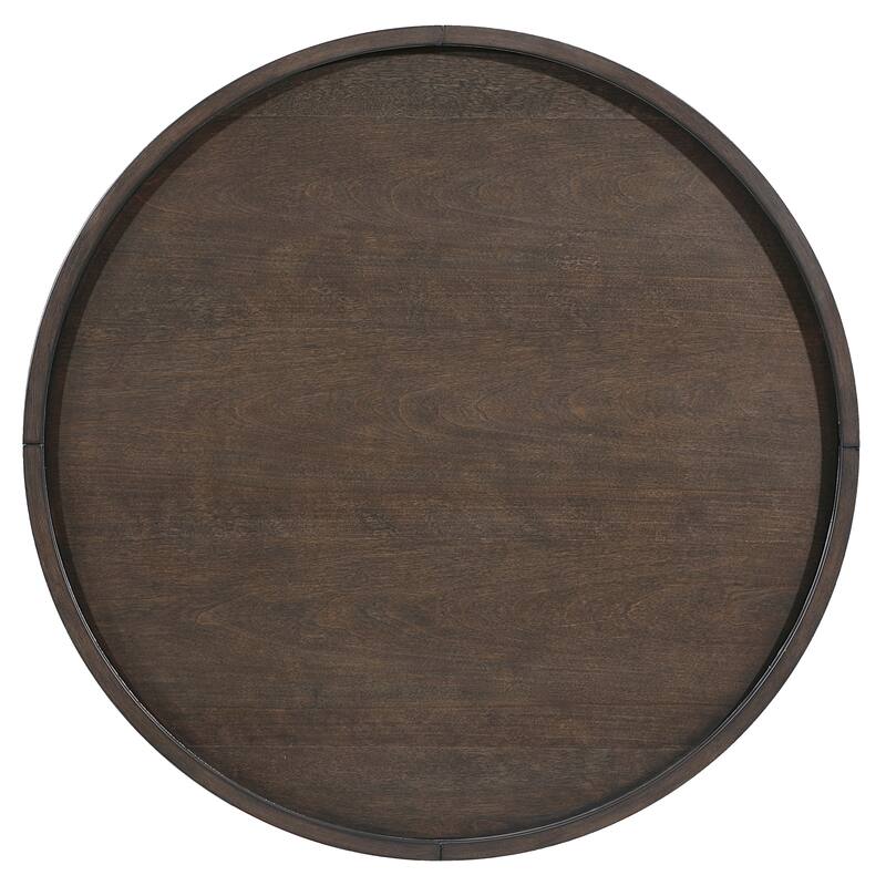 Dark Brown Round Coffee Table Solid Wood Legs Gold Tip Classic Luxury Cocktail Table for Living Room