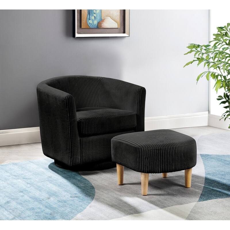 Best Quality Furniture Velvet Stripe Design Chair With Ottoman (Set of 2) - Black-Chairs