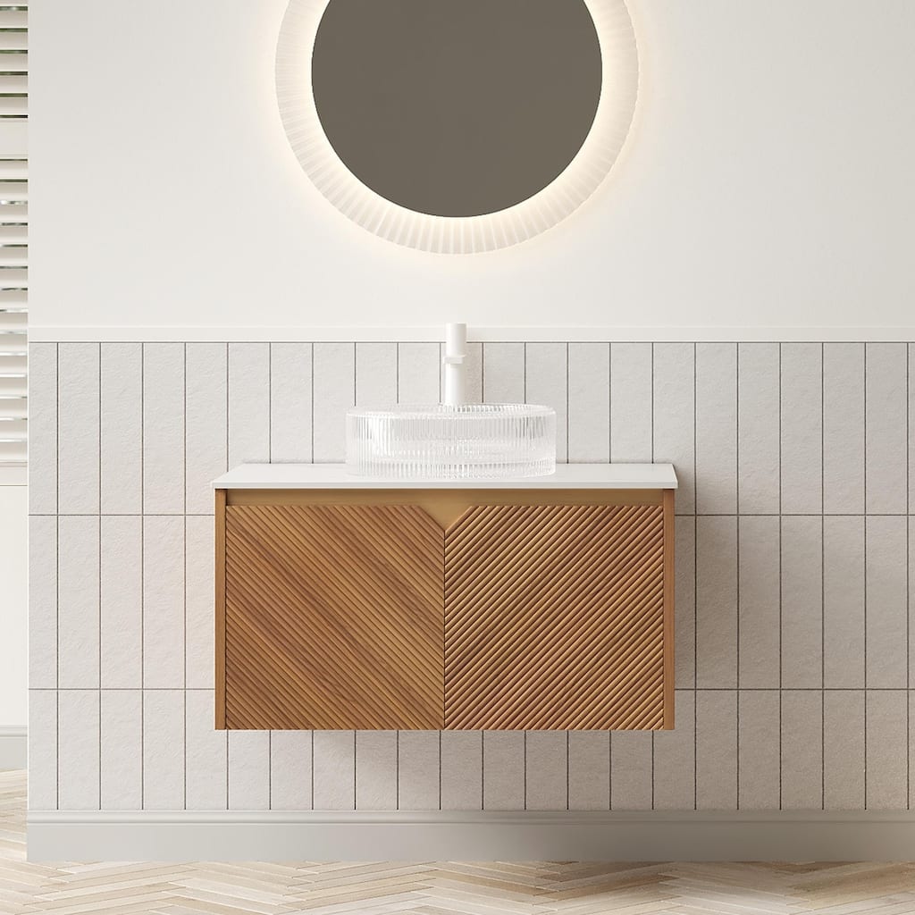 Wall-mounted Bathroom Vanity with Round Glass Basin