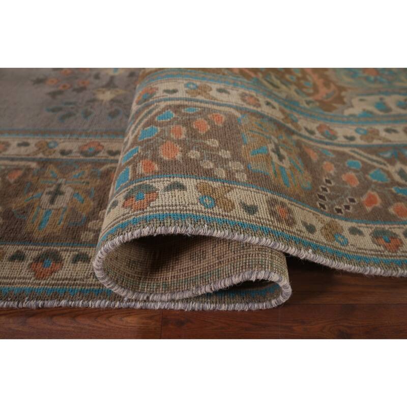 Tabriz Persian Vintage Rug Hand-Knotted Traditional Gray Wool Carpet - 9'5"x 12'4"